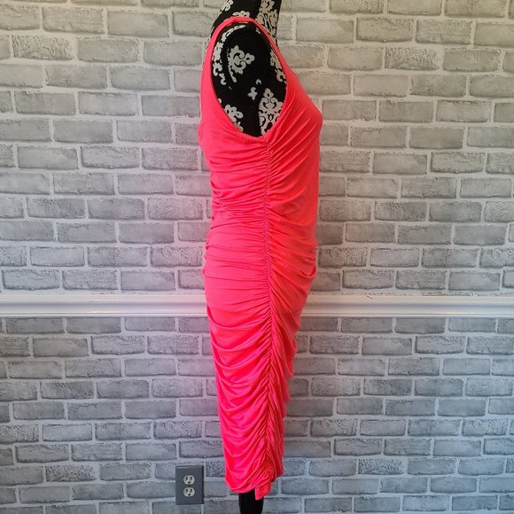 Neon Pink Tank Dress Ruched Barbie Party Costume Cosplay XL NWOT Spandex Blend - Picture 8 of 12
